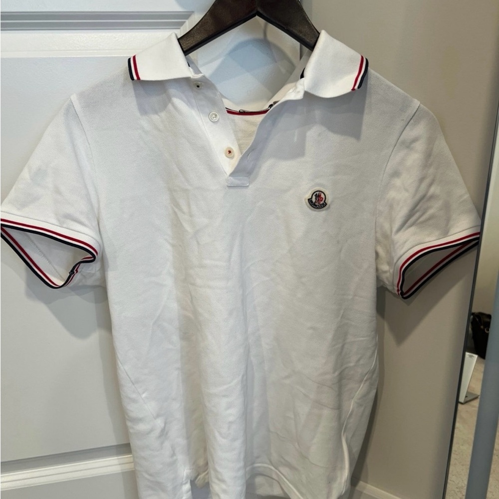 Moncler White Polo with Red and Black Trim